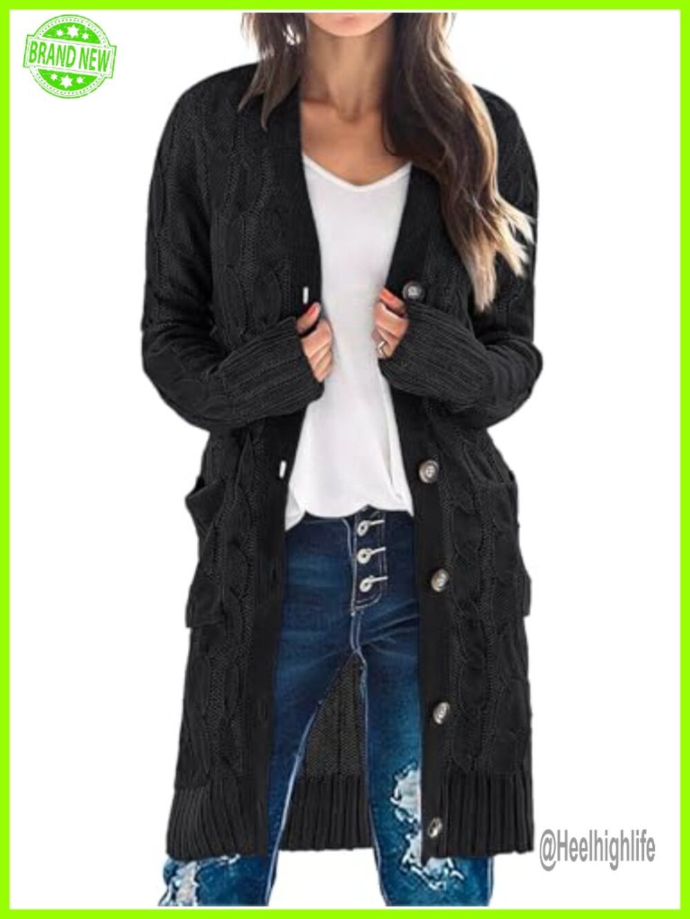 MEROKEETY Cable Knit Button Long Cardigan Sweater